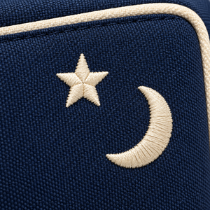 Toiletry <b>Bag</b> with Custom Logo Patch Star and Moon Embroidery Navy Cream <b>Wash</b> Pouch Zipper Nylon Gift - Product Image 6