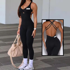 Tuta da Donna Smanicata con Scollo Incrociato e Schiena Scoperta, Set Sportivo Monopezzo a Lunghezza Intera, Altamente Elasticizzato e Effetto Sollevamento Glutei - Product Image 2