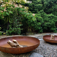 Brasero extérieur en acier Corten pour bois, avec poignée latérale et support à trois pieds, pour patio, jardin, cour arrière