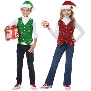 Christmas Green Vest Costume For Children Holiday Performance Wear With Santa <b>Hat</b> And Gift <b>Box</b> - Product Image 5