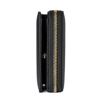 Portefeuille pour femme en cuir véritable, élégant, couleur unie, en cuir de vachette pleine fleur, avec fermeture éclair, porte-monnaie et porte-cartes anti-RFID