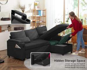 أريكة سرير قابلة للتحويل من ديراسبيس بلون رمادي داكن، 2 في 1 مع تخزين وحامل أكواب USB لغرفة المعيشة في الشقق - Product Image 5