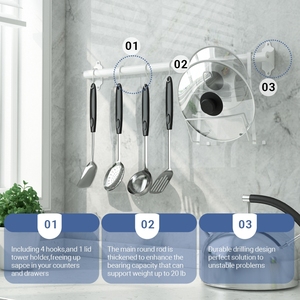 Supports de rangement muraux en métal auto-adhésifs robustes outil de nettoyage organisateur de <span class=keywords><strong>balai</strong></span> pour <span class=keywords><strong>cuisine</strong></span> jardin blanchisserie - Product Image 6