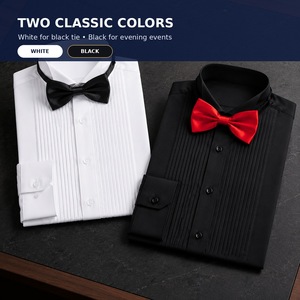 <span class=keywords><strong>Camisa</strong></span> de esmoquin para hombre con pliegues frontales, <span class=keywords><strong>cuello</strong></span> tipo ala, mezcla de viscosa de bambú elástica, manga larga, para boda formal, venta al por mayor OEM - Product Image 3