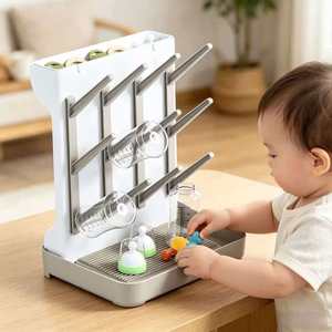 Bottle Storage Rack Multi Layer Draining Holder For Baby Bottles Kitchen Organizer Gray And Blue - Product Image 1