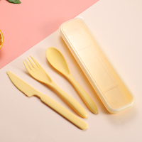 Couverts portables écologiques en paille de blé pour l'extérieur – Faciles à nettoyer et réutilisables – Ensemble de couverts en paille de blé avec étui