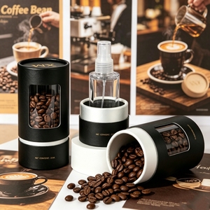Envase de Tubo de Papel Cilíndrico Negro con Ventana Transparente de PVC para Granos de Café, Papel Kraft Reciclable con Impresión en Lámina Dorada - Product Image 6