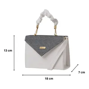 Sac messager blanc Bora pour femme Fana, motif géométrique, cuir PU, sac bandoulière, fermeture à glissière, taille XL, style tendance - Product Image 3