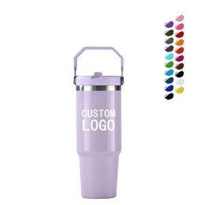 Gobelet isotherme personnalisé de 30 oz à double paroi en acier inoxydable, tasse à café isolée sous vide de 30 oz, gobelets de voyage pour voiture avec poignée et couvercle - Product Image 1