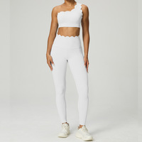 Conjunto Deportivo de Dos Piezas para Yoga: Sujetador Deportivo de Encaje Transpirable de un Solo Hombro y Leggings de Cintura Alta