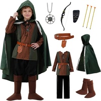 Ensemble de 8 pièces de costumes de chasseur médiéval et de chasseur de la Renaissance pour garçons avec cape Echo