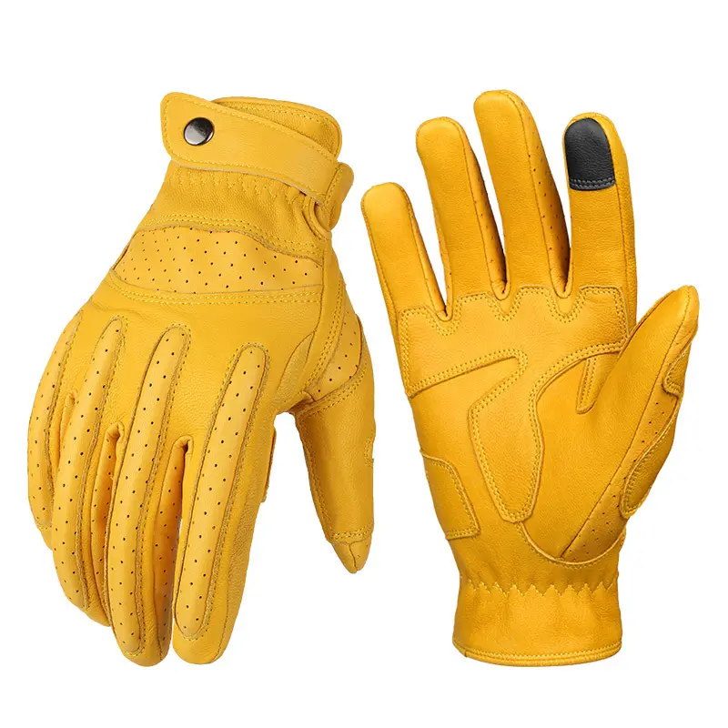 Touch Screen Knight Cycling Goatskin Leather Gloves with Knuckle Shell Wear Resistant Motorcycle Racing Gloves