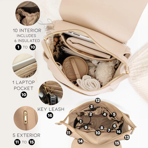 Mochila Pañalera de Cuero Genuino Premium, Elegante, con 16 Bolsillos, Compartimento Aislado <span class=keywords><strong>para</strong></span> Portátil, Resistente al Agua, Tamaño Mediano, <span class=keywords><strong>para</strong></span> Mamá - Product Image 4