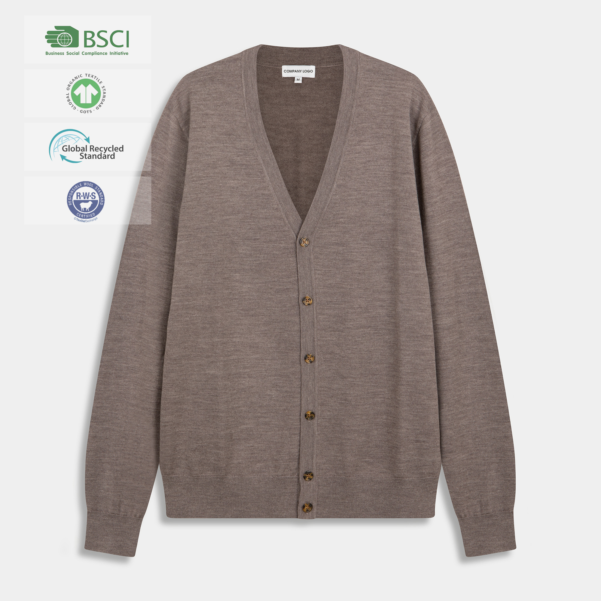 Custom Logo 100%Merino Wool Long Sleeve Anti-wrinkle Solid Button Men's Cardigan Sweater