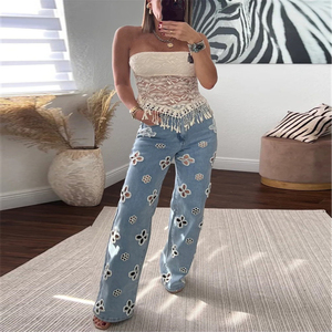 <span class=keywords><strong>Jean</strong></span> large <span class=keywords><strong>en</strong></span> denim élastique brodé et perlé, ajouré, tendance pour <span class=keywords><strong>femme</strong></span> - Product Image 3