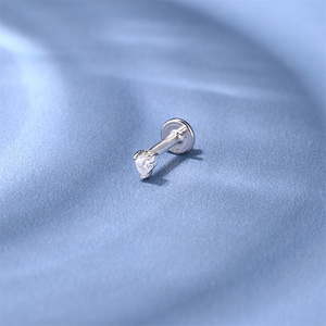 Single Piece 925 Silver Heart Shaped Moissanite <b>Flat</b> Back Cartilage <b>Piercing</b> Earring Classic <b>Piercing</b> <b>Jewelry</b> - Product Image 3