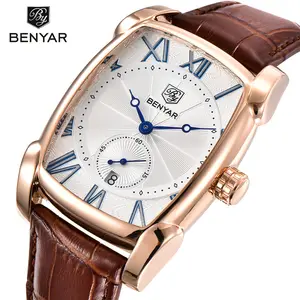 Benyar 5114M Online Mannen Quartz Horloge Zwart Lederen Chrono Horloge Datum Designer Horloges Voor Mannen