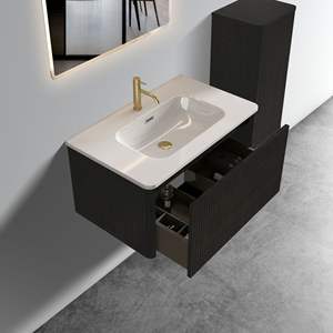Db U057 Etna30W 30 In Striped Brushed Black Oak <b>Floating</b> Bathroom Vanity With White Ceramic Sink Modern Contemporary Design - Product Image 5