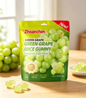 HALAL KOSHER 3D Peelable Grape Gummy Candy Rundvleesgelatine 65g Staande zak Leuke snack Kinderen Private Label OEM ODM Zhoanchen