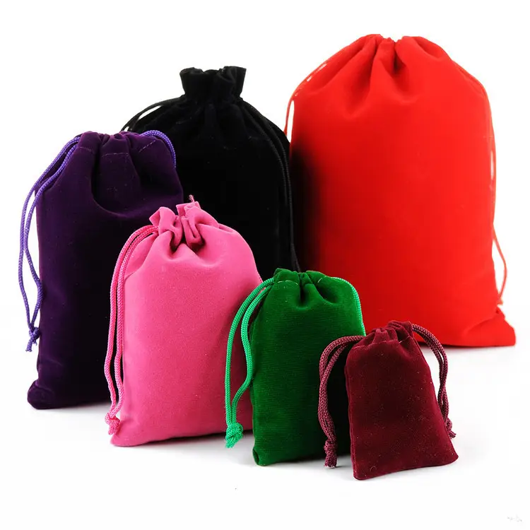 गर्म बिक्री मखमली धूल बैग आभूषण लाल 6x9 फ़्लैनलेट कपड़ा मोती कंगन हार बालियां पैकिंग ड्रॉस्ट्रिंग उपहार पैकेजिंग