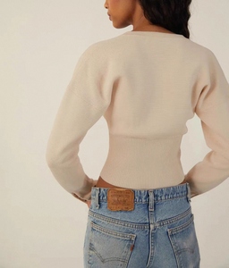 <span class=keywords><strong>Pull</strong></span> en tricot côtelé pour femme à manches longues avec logo personnalisé - Product Image 3