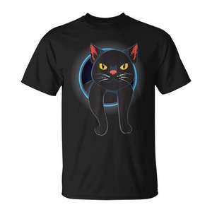 Camiseta Black Cat de cuello redondo y manga corta, unisex, con estampado digital para propietarios de mascotas y entusiastas de los gatos - Product Image 1