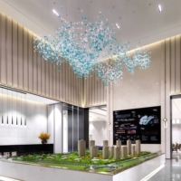 JYLIGHTING Lustre moderne de luxe personnalisé, luminaire suspendu en verre et pierre de couleur sur mesure, décoration de hall d'hôtel