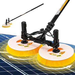 Brosse télescopique en fibre de carbone pour panneaux solaires - Nettoyeur électrique rotatif à double tête avec poils en nylon, alimenté en eau pour vitres et panneaux photovoltaïques - Product Image 1