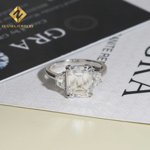 Testeur de diamants Pass, émeraude taille trillion, moissanite en argent sterling 925, anneaux de fiançailles en moissanite VVS, bijoux pour femmes - Product Image 6