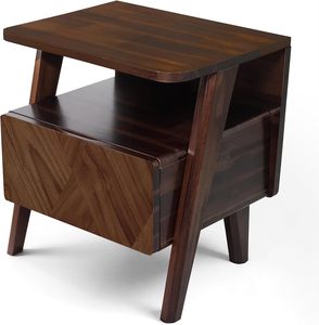 <span class=keywords><strong>Table</strong></span> <span class=keywords><strong>de</strong></span> <span class=keywords><strong>chevet</strong></span> en chêne, style Art déco du milieu du siècle, avec tiroir et étagère ouverte, <span class=keywords><strong>table</strong></span> d'appoint artisanale à grain <span class=keywords><strong>de</strong></span> bois apparent - Product Image 1