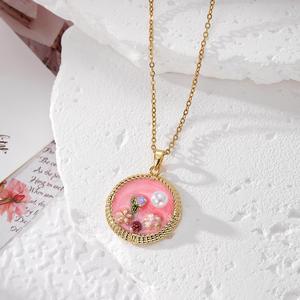 Collar con Colgante de Flor Pintada al Óleo Irregular, Dibujo a Color con Perlas de Imitación Incrustadas, Joyería Artística para Mujer - Product Image 6