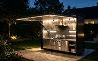 Cuisine extérieure modulaire ignifuge et écologique avec grill et évier, cuisine conteneur portable, pod BBQ multifonctionnel