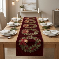 Chemin de lit de Noël, linge de table brodé, décoration de fête, couvre-lit aspect velours, nappe de table