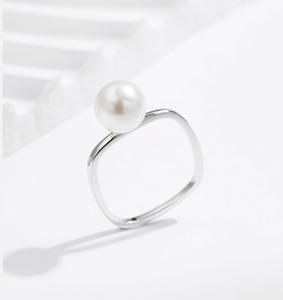 S925 Sterling <b>Silver</b> Irregular Hollow Band <b>Ring</b> With Single White Pearl Minimalist Stackable Finger Jewelry Gift For Women Daily - Product Image 5