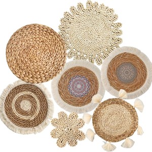 Set di cestini da parete in tessuto di paglia bohémien, decorazioni appese a parete di fanerogame, <span class=keywords><strong>rustico</strong></span> fattoria Boho arte murale per soggiorno - Product Image 2