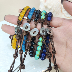 <span class=keywords><strong>Bracciale</strong></span> da donna con perline in pietra <span class=keywords><strong>naturale</strong></span> <span class=keywords><strong>Bracciale</strong></span> in cordoncino in pelle a 2 file <span class=keywords><strong>turchese</strong></span> occhio di tigre in pietra Howlite <span class=keywords><strong>bracciale</strong></span> avvolgente a mano - Product Image 2