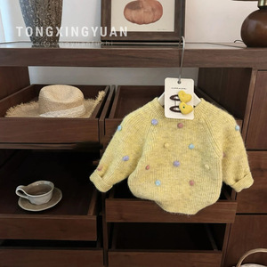 Child Star Circle Baby Girl Thick Knit Pom Pom Pullover Sweater With Label Full Sleeve Soft Material - Product Image 1