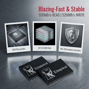 <span class=keywords><strong>Kingston</strong></span> KC600 2.5 "SATA III <span class=keywords><strong>SSD</strong></span> | 256GB/512GB/1TB/2TB | การเข้ารหัสฮาร์ดแวร์ AES-256 | แคช DRAM | สูงสุด550/520เมกะไบต์/วินาที - Product Image 4