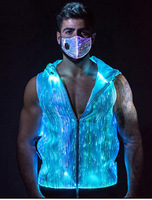 Haut de gamme matelassé danse veste veilleuse hommes Zip à capuche lueur veste LED Fiber optique tissu support tissé Hip Hop unisexe teint