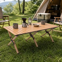 Table de camping pliable à roulettes, table de pique-nique en bois à lattes avec sac de transport, table de repas portable d'extérieur stable à structure en X