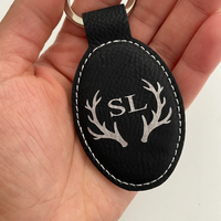 Personalisierter Monogramm-Schlüsselanhänger Lasergravierter PU-Leder-Schlüsselanhänger Kundenspezifischer Blanko-Lasergravierbarer Kunstleder Ovaler Schlüsselanhänger