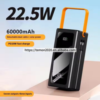 Power Bank portabel 22.5W, pengisian cepat, 60000mAh dengan 2 kabel lampu berkemah, Power Bank portabel OEM disesuaikan