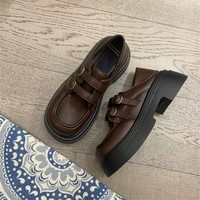 Chaussures Mary Jane à plateforme double boucle vintage pour femmes, en PU, à bout carré, doublure à carreaux, style preppy, uniforme scolaire, mocassins OEM ODM