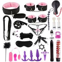 Kit de Bondage SM "26 Pièces" avec Menottes en Peluche, Lingerie Sexy, Perles Anales en Gélatine, Bâillon et Fouet en Cuir – Jouets Sexuels pour Couples