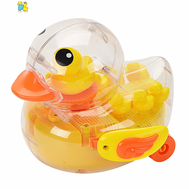 Brinquedo de pato elétrico transparente, brinquedo musical de plástico amarelo
