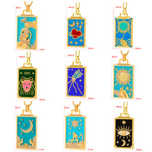 Vintage <span class=keywords><strong>Tarot</strong></span> Charm kolye 18K altın kaplama emaye kolye kolye kadınlar için ayarlanabilir kolye - Product Image 6