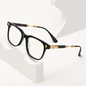 Factory glasses wholesale fashion trend retro high quality metal acetate glasses frames stock style optical eyeglass frames