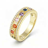 ZG Vintage Bunter Zirkon Breiter Ring Vergoldet Statement-Ring mit Gewelltem Rand für Partys