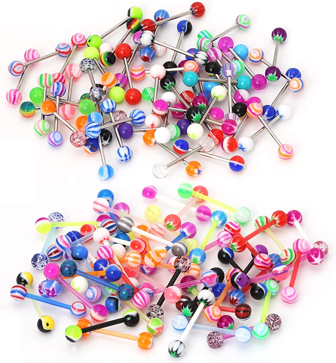 Tongue Rings Piercing Bulk 14g Tongue Nipple Bar Ring Barbells Cores sortidas Acrílico corpo piercing jóias Tongue Piercing