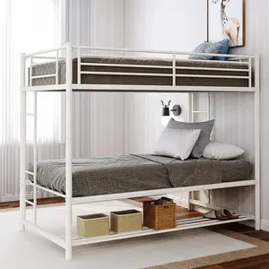 Металлическая двухъярусная кровать с полкой для хранения и лестницей, металлическая двухъярусная кровать для мальчиков, девочек, детей, взрослых